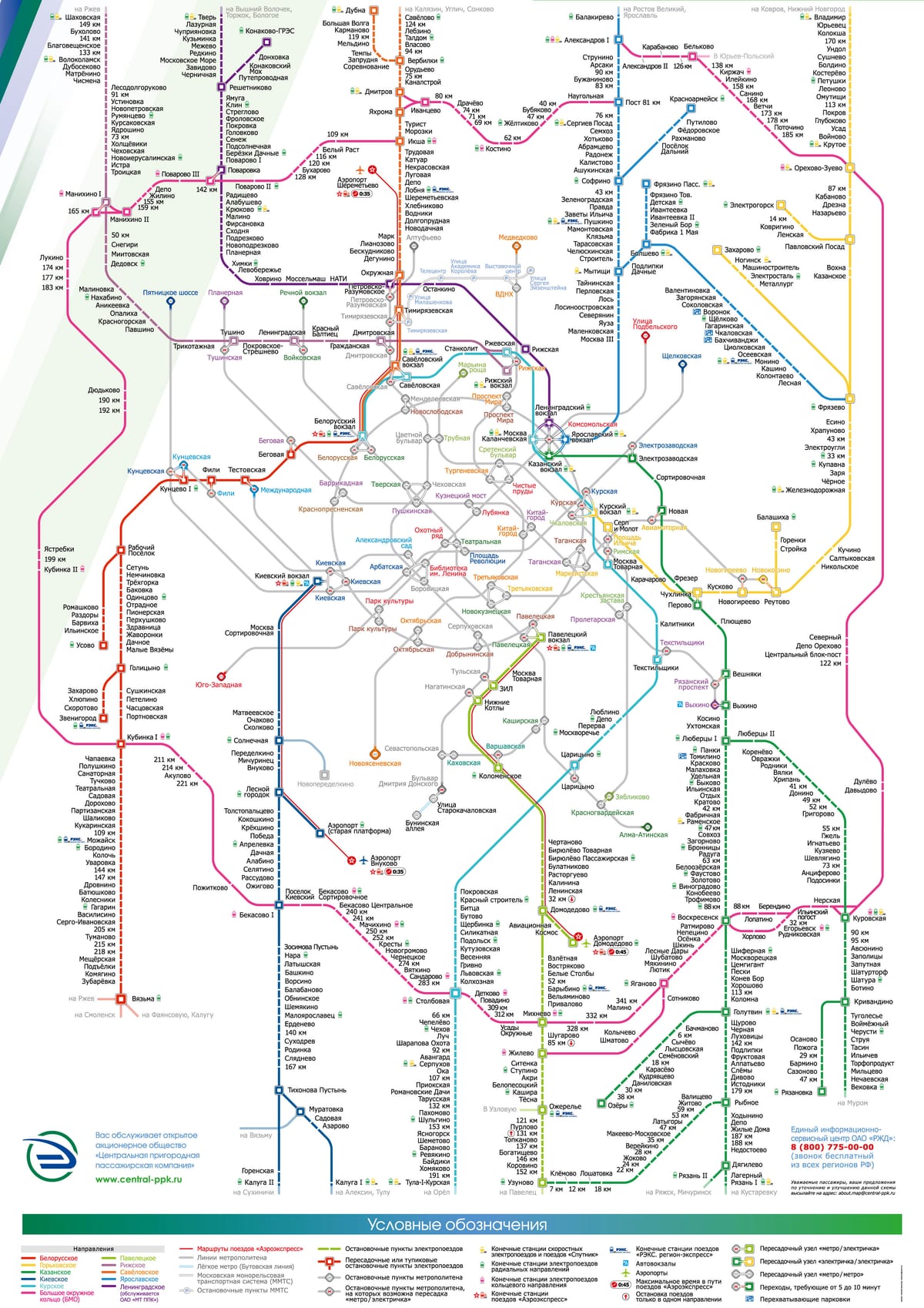 Mappa dei treni urbani e suburbani di Mosca